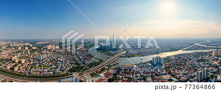 Panorama aerial view of Saigon or Ho Chi Minh city under blue sky 77364866