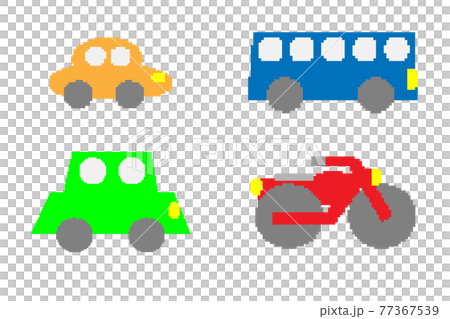 ドット絵の乗り物 車バスバイク のイラスト素材