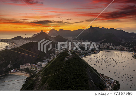 Beautiful panorama of Rio de Janeiro at twilight, Brazil. Corcovado 77367966