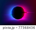 VHS glitch effect background with vivid neon blue pink light behind the black circle. Eclipse concept. Design of banner, poster for cybersport, and advertising 77368436