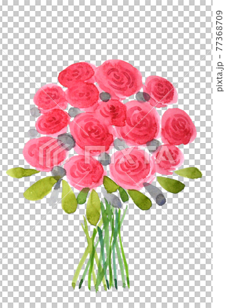Red rose bouquet transparent watercolor hand-painted illustration 77368709