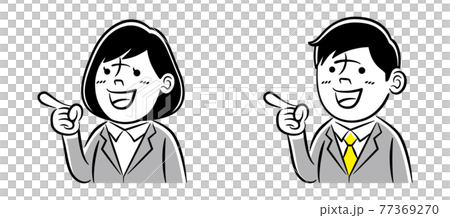 指をさすビジネスマン男女のモノクロイラスト 指をさすビジネスマン男女のモノクロイラスト 77369270