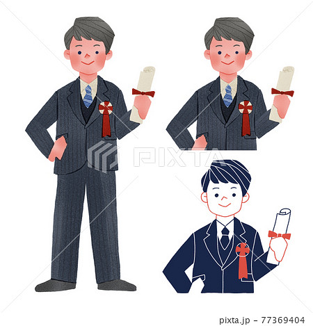 卒業式・入学式に出席する男の子人物全身手描きイラスト 77369404