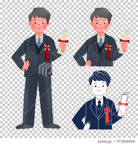 卒業式・入学式に出席する男の子人物全身手描きイラスト 77369404