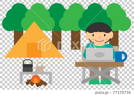 People working at campsites in wocation 77370736