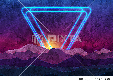 Retro abstract background witn neon triangles and night mountains 77371336