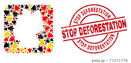 Stop Deforestation Scratched Stamp and German Map Stencil Collage of Fir Tree Icons in German Flag Colors 77371776