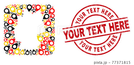 Your Text Here Textured Seal Stamp and German Map Hole Mosaic of Map Marker Items in German Flag Colors 77371815