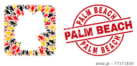 Palm Beach Distress Seal Stamp and German Map Stencil Mosaic of Palm Fingers Items in German Flag Colors 77371830