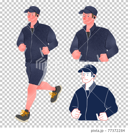 Full-body hand-drawn illustration of a male person running Full-body hand-drawn illustration of a male person running 77372284