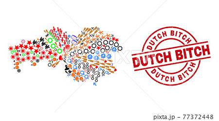 Dutch Bitch Distress Seal and North Brabant Province Map Collage of Different Icons 77372448