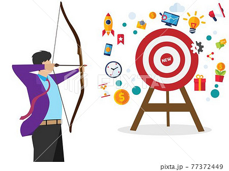 Business people set sales goals. Bow and arrow concept with business icons 77372449