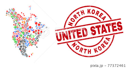 North Korea United States Distress Seal and North America V2 Map Collage of Different Items 77372461