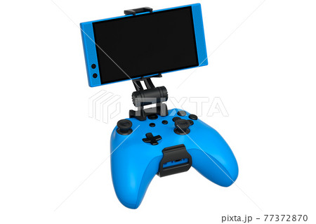 Realistic blue joystick for playing games on a mobile phone on white background 77372870