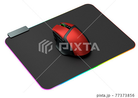 Modern gaming computer mouse on professional pad on white background Modern gaming computer mouse on professional pad on white background 77373856