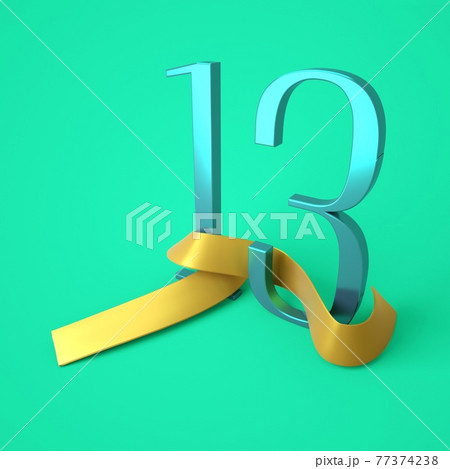 Number thirteen with a gold ribbon, 13th day of the month, birthday - 13 years, 3d rendering Number thirteen with a gold ribbon, 13th day of the month, birthday - 13 years, 3d rendering 77374238