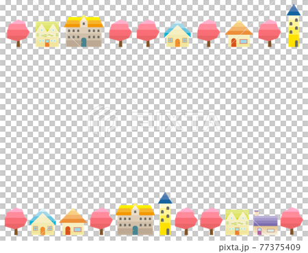 シンプルな街並みのベクターイラスト　枠　背景 　春 77375409