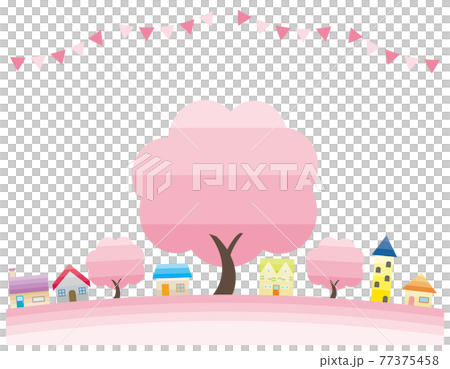 Simple cityscape vector illustration frame background spring Simple cityscape vector illustration frame background spring 77375458