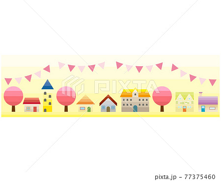 シンプルな街並みのベクターイラスト 枠 背景 春 シンプルな街並みのベクターイラスト 枠 背景 春 77375460
