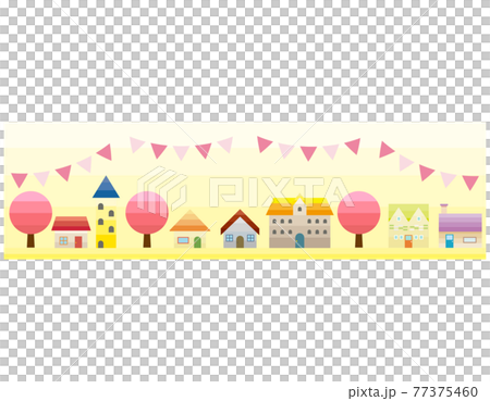 シンプルな街並みのベクターイラスト 枠 背景 春 シンプルな街並みのベクターイラスト 枠 背景 春 77375460