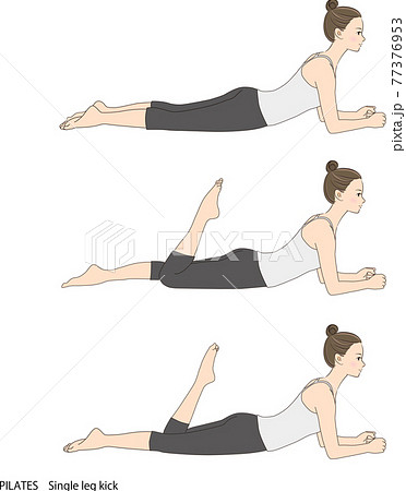 Pilates sequence, single leg kick - Stock Illustration [77376953