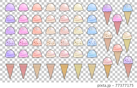 パステルカラーなアイスクリームのセット ベクターイラスト 77377175