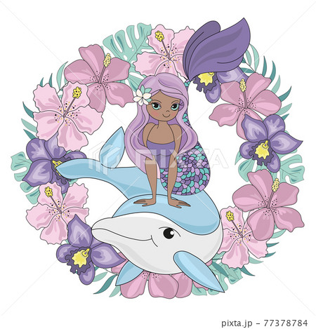 DOLPHIN WREATH Floral Mermaid Cartoon Underwater Sea Ocean Cruise Travel Tropical Animal Vector Illustration Set For Print DOLPHIN WREATH Floral Mermaid Cartoon Underwater Sea Ocean Cruise Travel Tropical Animal Vector Illustration Set For Print 77378784