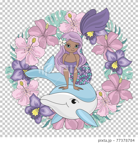 DOLPHIN WREATH Floral Mermaid Cartoon Underwater Sea Ocean Cruise Travel Tropical Animal Vector Illustration Set For Print DOLPHIN WREATH Floral Mermaid Cartoon Underwater Sea Ocean Cruise Travel Tropical Animal Vector Illustration Set For Print 77378784