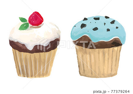 カップケーキの手描きイラストのイラスト素材