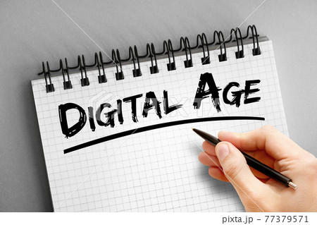 Digital age text on notepad, concept background 77379571
