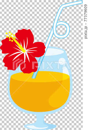 ハイビスカスを添えた夏のトロピカルジュースのイラスト素材 [77379609
