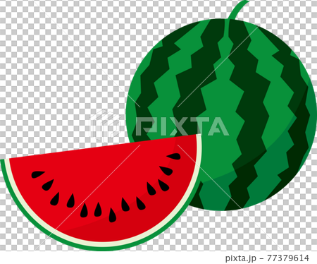 夏の風物詩シンプルな1玉のスイカとカットされたスイカ 77379614