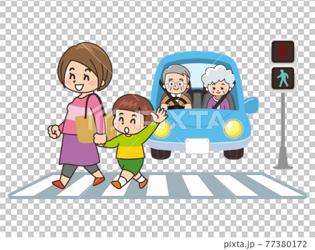 横断歩道を渡る親子 交通安全 横断歩道を渡る親子 交通安全 77380172