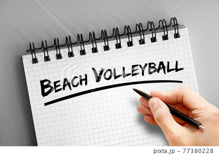 Beach volleyball text on notepad, concept background 77380228