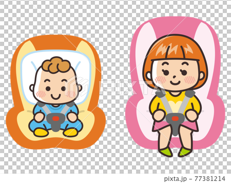 ベビーシートに座った赤ちゃん　チャイルドシートに座った子供 77381214