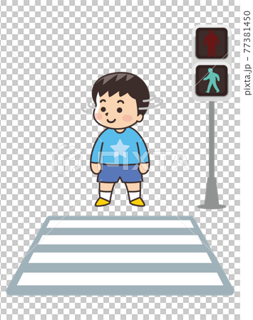 横断歩道で安全確認をする男の子のイラスト素材 [77381450] - PIXTA