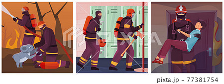 Firefighters Square Compositions Set 77381754