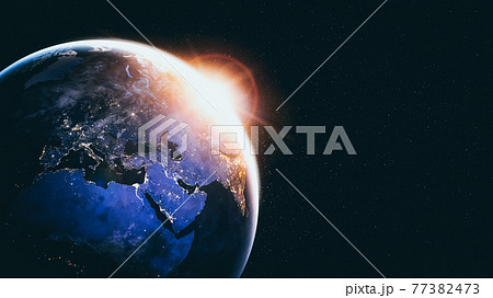 Planet earth globe view from space showing realistic earth surface and world map Planet earth globe view from space showing realistic earth surface and world map 77382473
