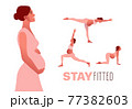 Happy pregnant woman holds her belly. Vector illustration. 77382603