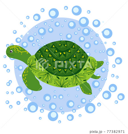 Green Scandinavian Style Turtle With Painted のイラスト素材