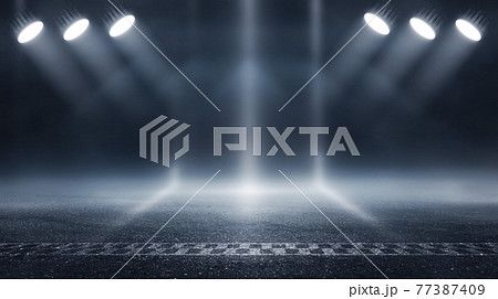 3D Rendering abstract race track finish line racing on night 77387409