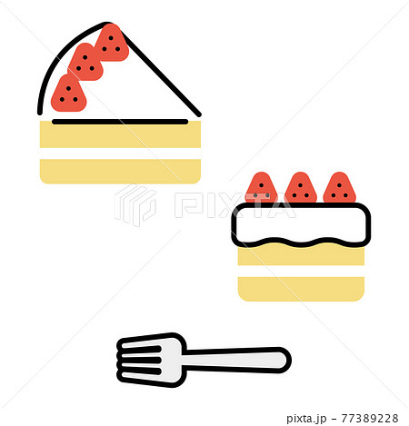 シンプルないちごのショートケーキ フォークのイラスト素材