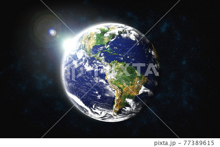 Planet earth globe view from space showing realistic earth surface and world map 77389615