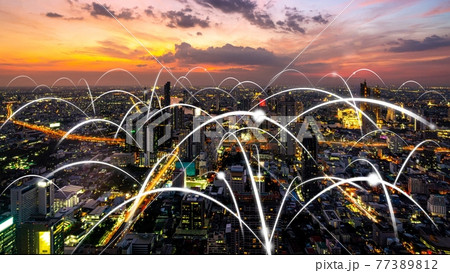 Smart digital city with globalization abstract graphic showing connection network 77389812