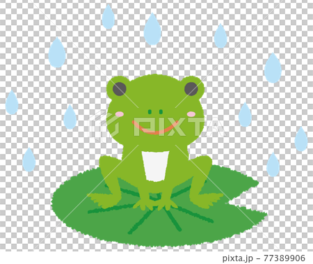 一個可愛的青蛙角色坐著下雨的插圖 一個可愛的青蛙角色坐著下雨的插圖 77389906
