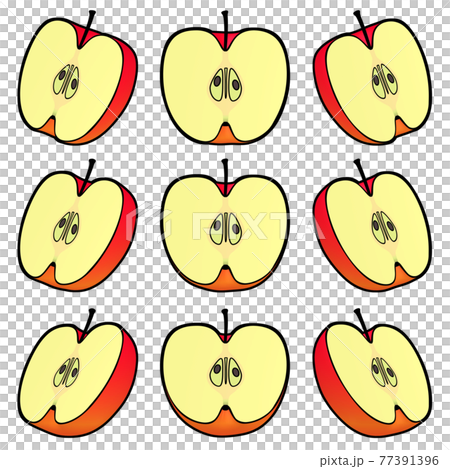 水果插畫素材，蘋果對半切開，畫線風格顏色，9件套，剪裁收藏 77391396