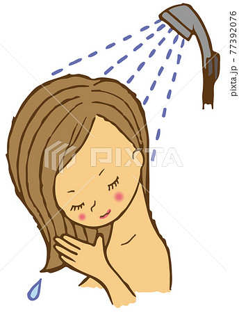 女性がシャワーで髪を濡らしている のイラスト素材 女性がシャワーで髪を濡らしている のイラスト素材