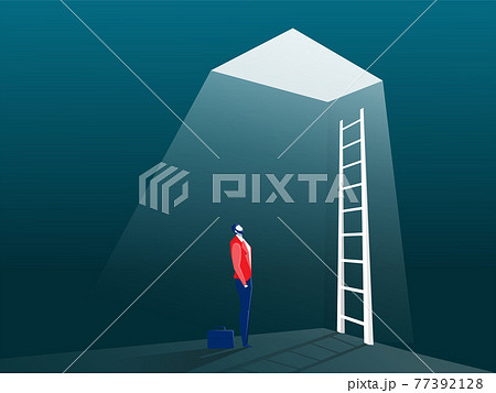 businessman looking up at a ladder solution, challenge, concept vector illustrator businessman looking up at a ladder solution, challenge, concept vector illustrator 77392128