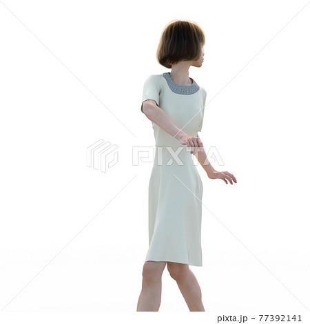 ポーズするワンピースの若い女性　perming3DCGイラスト素材 77392141