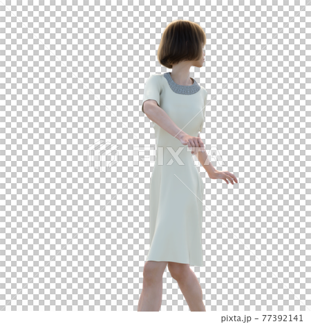 ポーズするワンピースの若い女性　perming3DCGイラスト素材 77392141